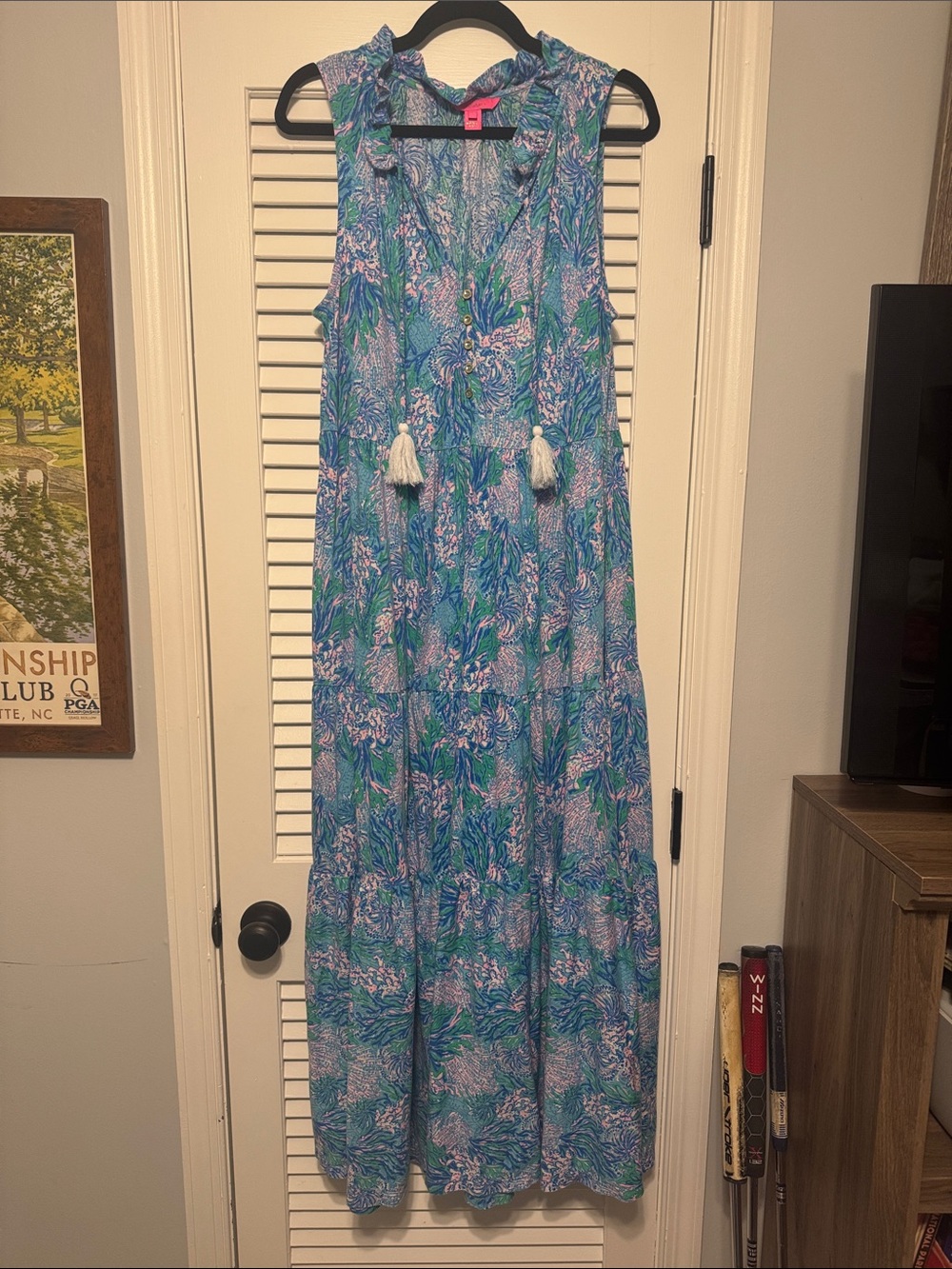 Lilly Pulitzer Blue and Green Sleeveless Maxi Dress Malone Maxi size Large